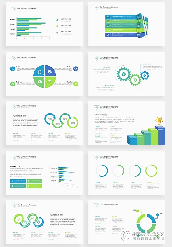 140多页蓝绿搭配色系商务通用PPT模板 - 顶尖PPT
