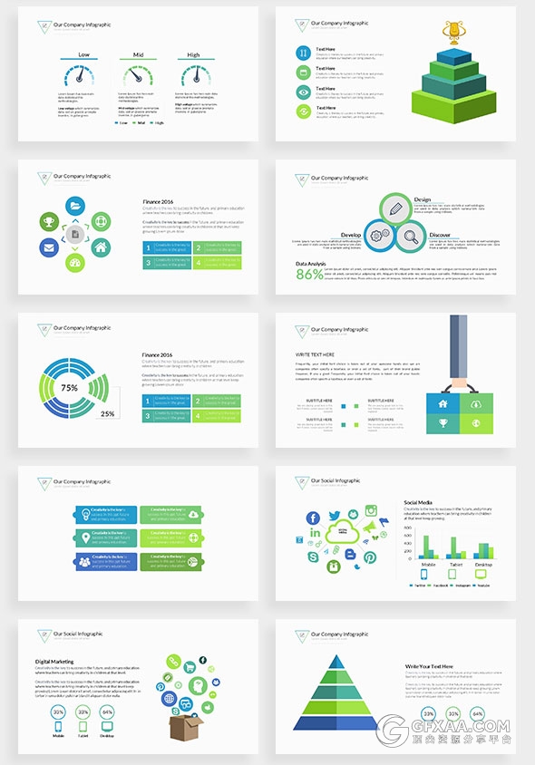140多页蓝绿搭配色系商务通用PPT模板 - 顶尖PPT