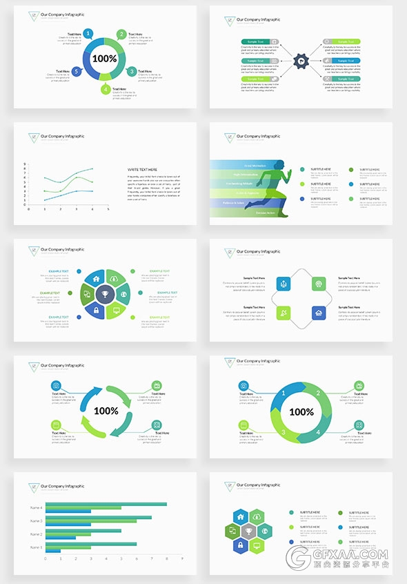 140多页蓝绿搭配色系商务通用PPT模板 - 顶尖PPT