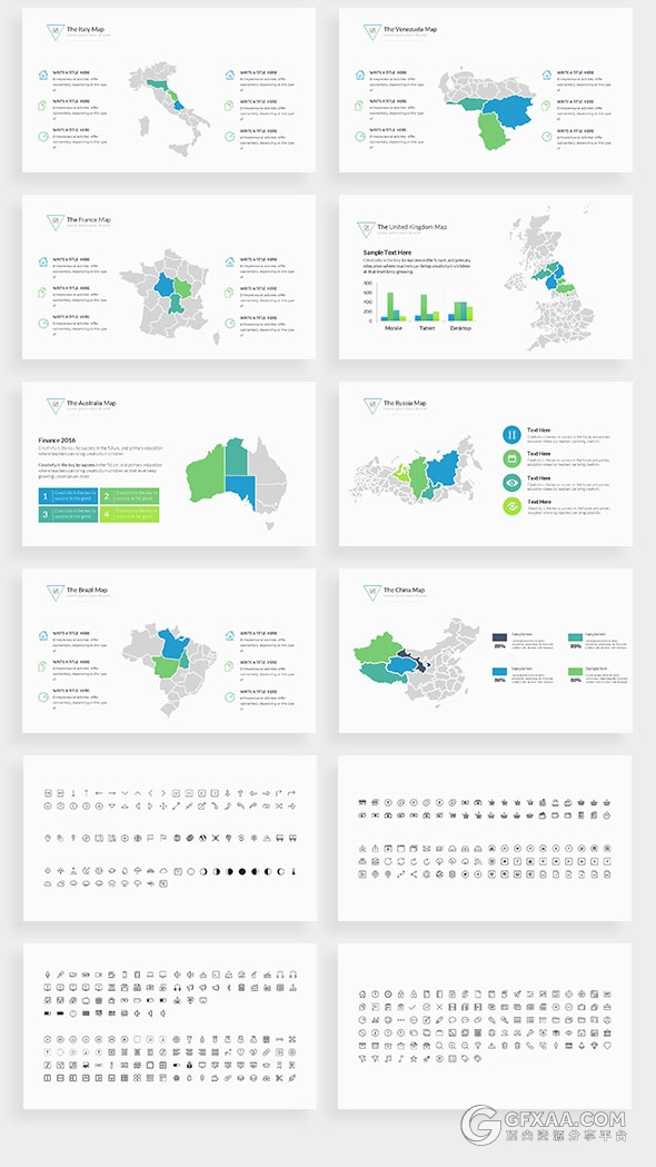 140多页蓝绿搭配色系商务通用PPT模板 - 顶尖PPT