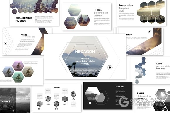 六边形组合创意简约PPT模板 - 顶尖PPT