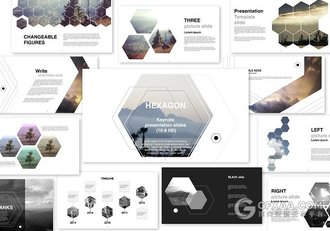 六边形组合创意简约PPT模板 - 顶尖PPT
