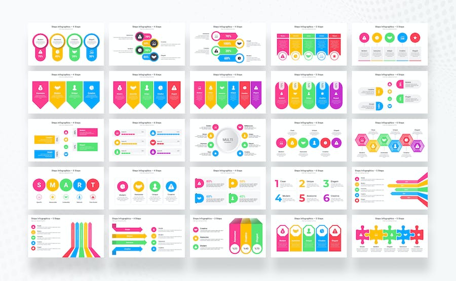 彩色步骤流程信息图形PPT模板 - 顶尖PPT