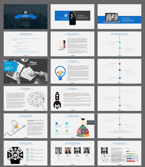 55页简约欧美风格ppt模板24个配色文件 - 顶尖PPT
