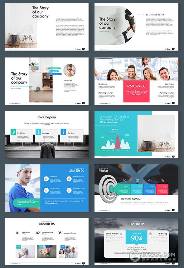 150页炫彩图形图标20种配色主题keynote模板 - 顶尖PPT