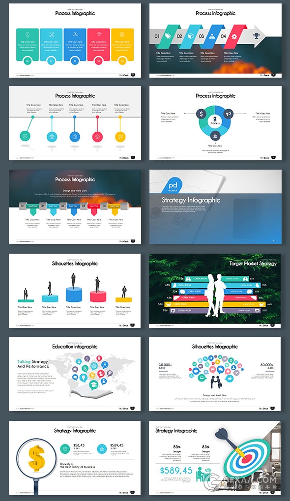 150页炫彩图形图标20种配色主题keynote模板 - 顶尖PPT