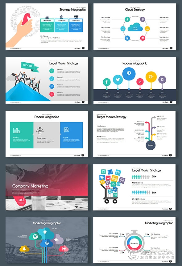 150页炫彩图形图标20种配色主题keynote模板 - 顶尖PPT