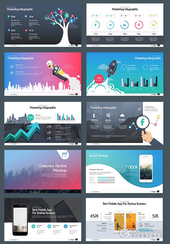 150页炫彩图形图标20种配色主题keynote模板 - 顶尖PPT