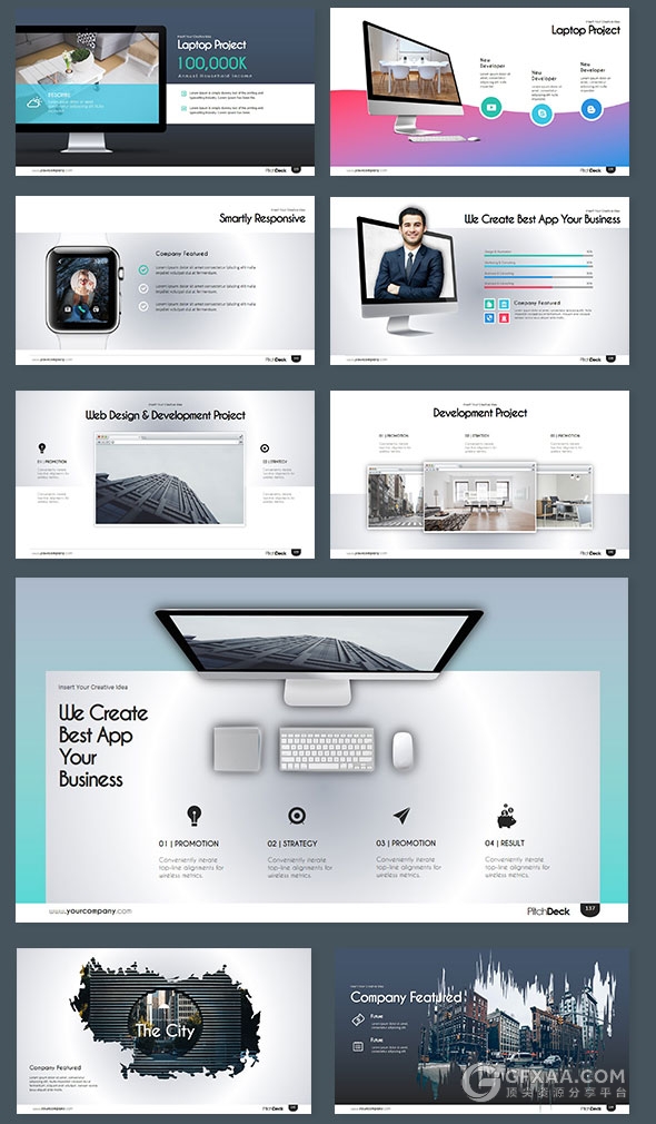 150页炫彩图形图标20种配色主题keynote模板 - 顶尖PPT