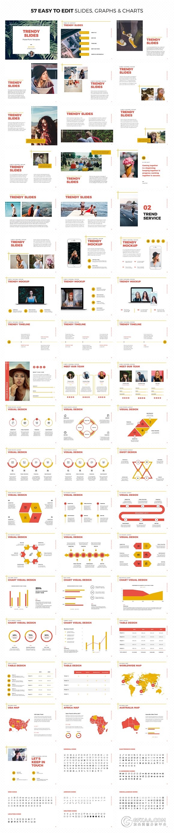 50多页扁平化简约风格总结计划PPT模板 - 顶尖PPT