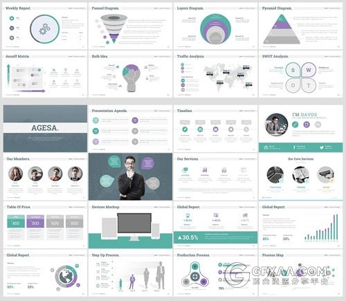 欧美扁平化商务风格PPT模板 - 顶尖PPT