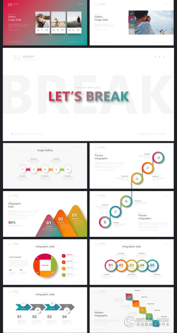 酷炫多色70多页高端欧美PPT模板20种预制配色 - 顶尖PPT