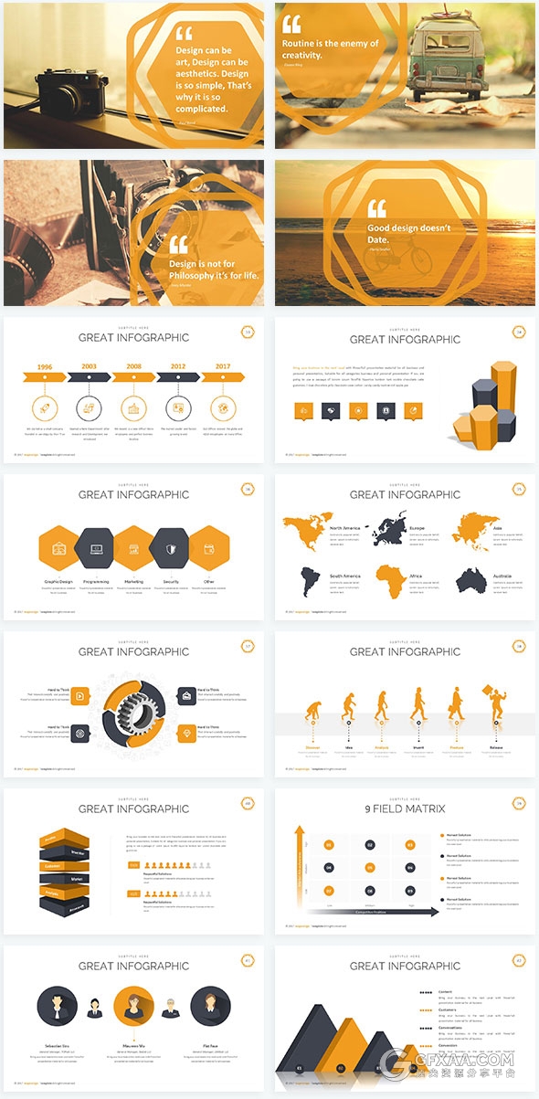 创意六边形50多页高端keynote模板5种配色主题 - 顶尖PPT