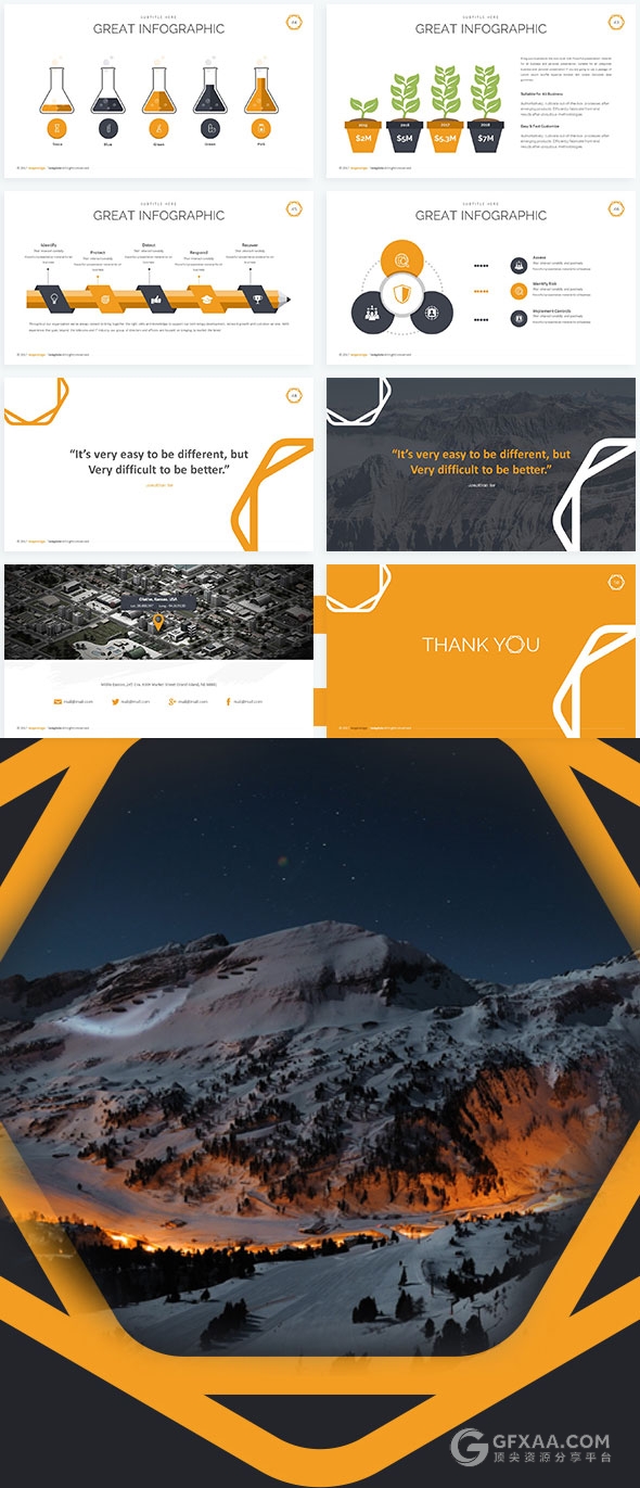 创意六边形50多页高端keynote模板5种配色主题 - 顶尖PPT