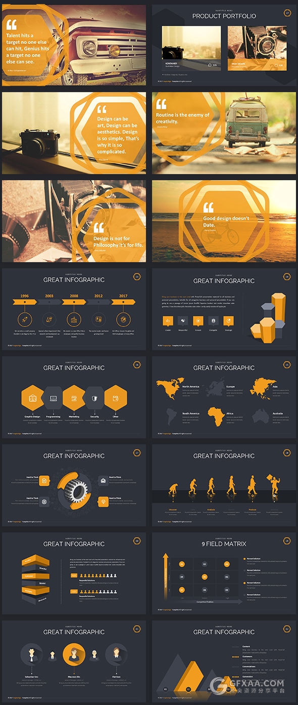 创意六边形50多页高端keynote模板5种配色主题 - 顶尖PPT
