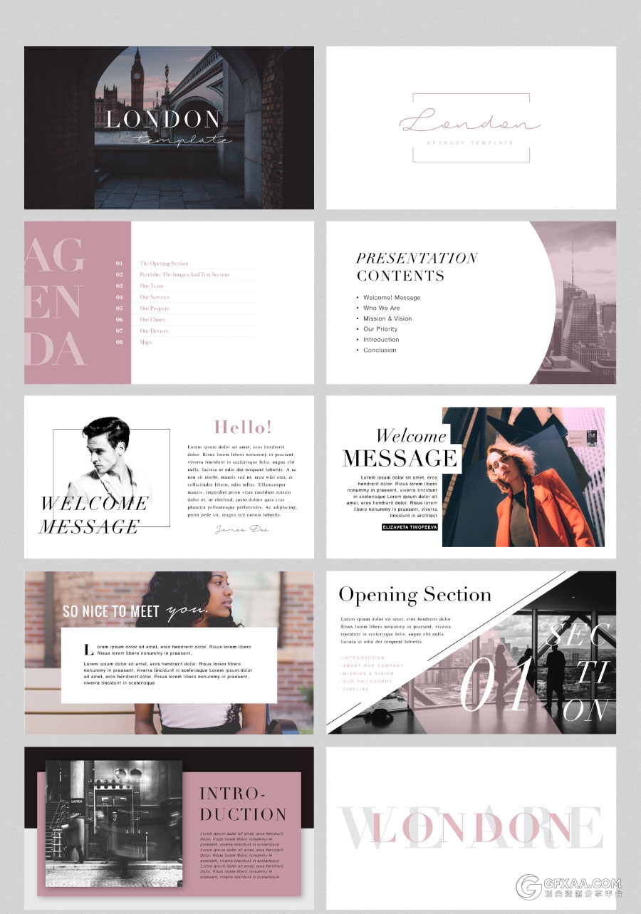 伦敦时尚杂志风格人物介绍keynote模板 - 顶尖PPT