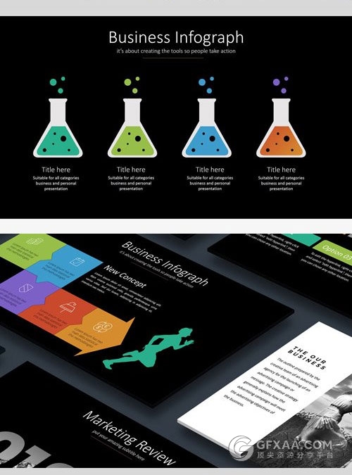 70页扁平化图形设计商务统计keynote模板 - 顶尖PPT