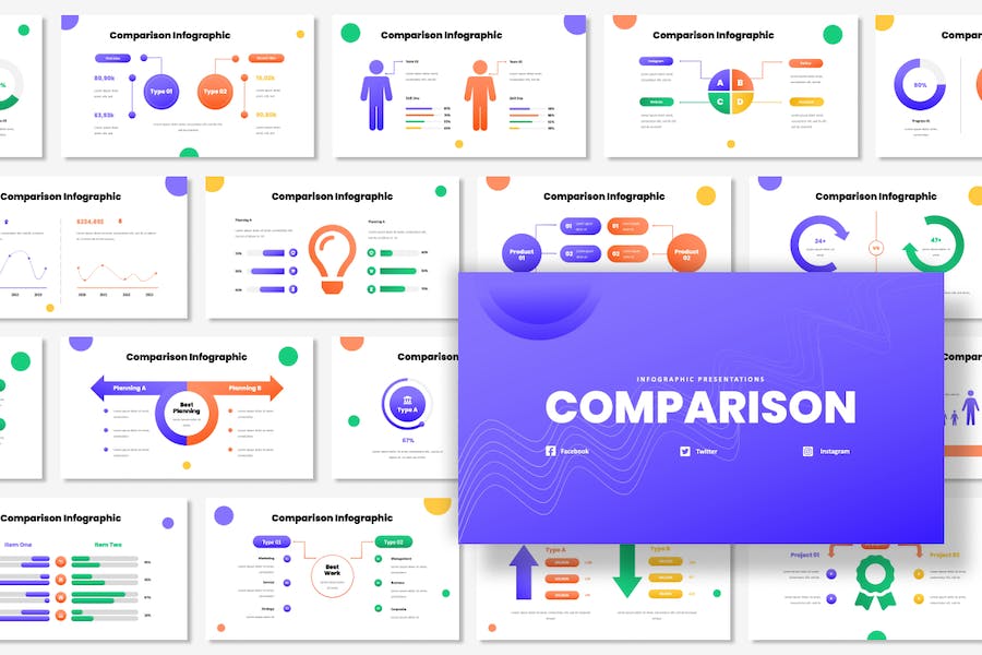 箭头指向数据信息对比信息图PPT模板 - 顶尖PPT