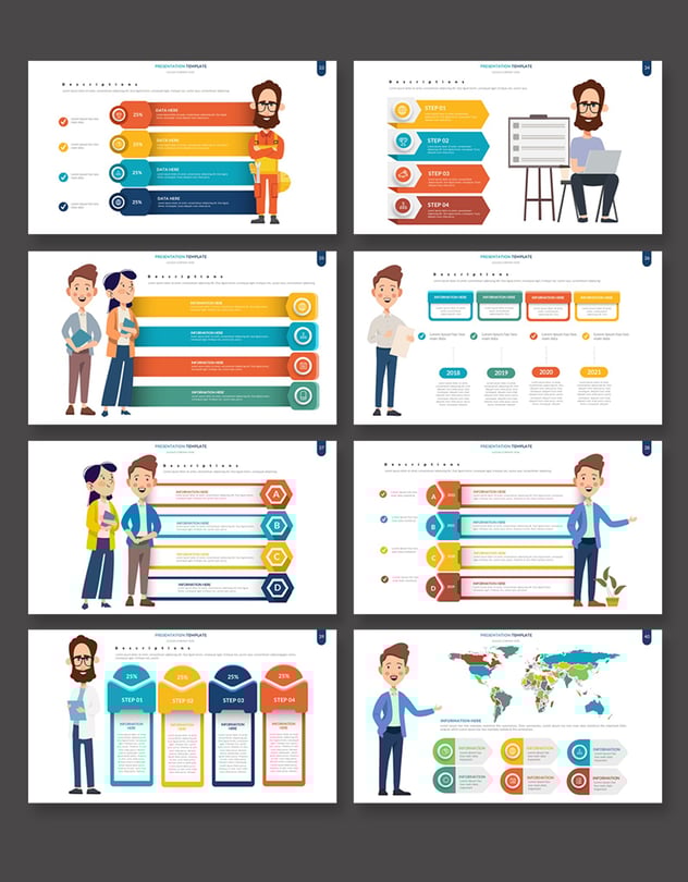 彩色卡通人物插画商务图形世界中国地图PPT模板 - 顶尖PPT