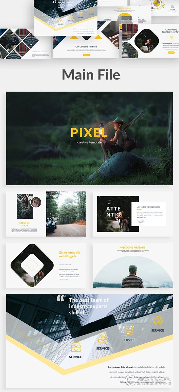 111页创意剪切图形商务多用途PPT模板 - 顶尖PPT