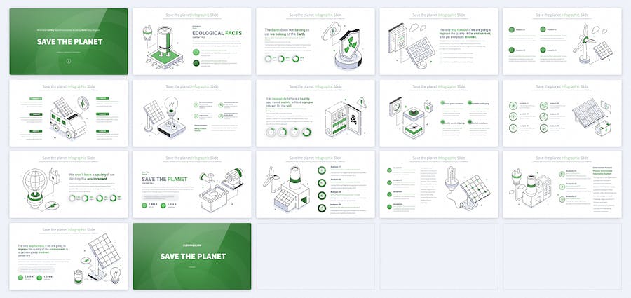 拯救地球线性插画图形keynote模板 - 顶尖PPT