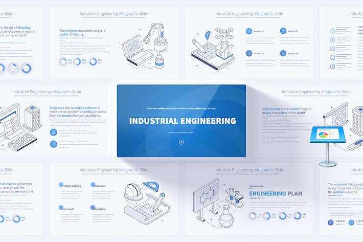 工业工程线稿插画图形keynote模板 - 顶尖PPT