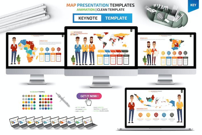 人物插画世界国家地图keynote模板 - 顶尖PPT