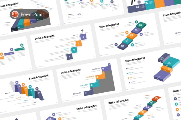 楼梯阶梯上升信息图形PPT模板 - 顶尖PPT