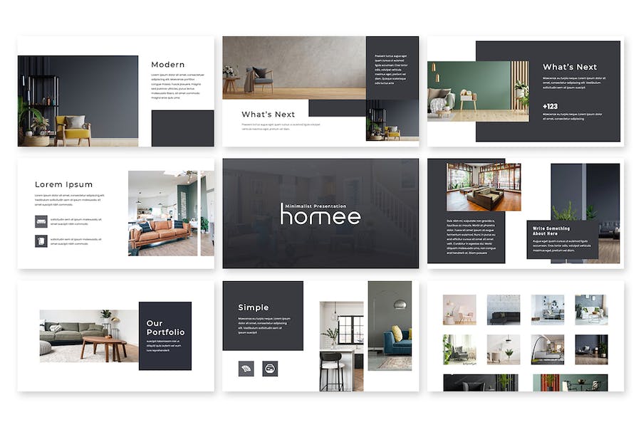 极简主义室内装修设计PPT模板 - 顶尖PPT