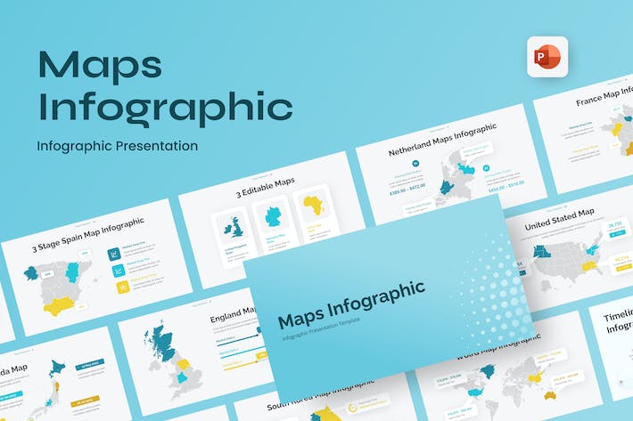 简约地图信息图形PPT模板 - 顶尖PPT