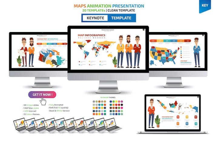 人物插画世界国家地图keynote模板 - 顶尖PPT