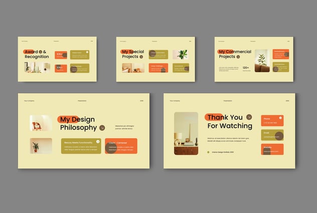 奶油色现代设计室内PPT模板 - 顶尖PPT