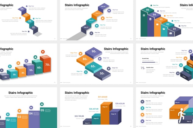 楼梯阶梯上升信息图形PPT模板 - 顶尖PPT