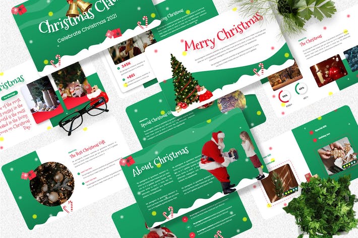 圣诞老人送礼物新年快圣诞活动派对PPT模板 - 顶尖PPT