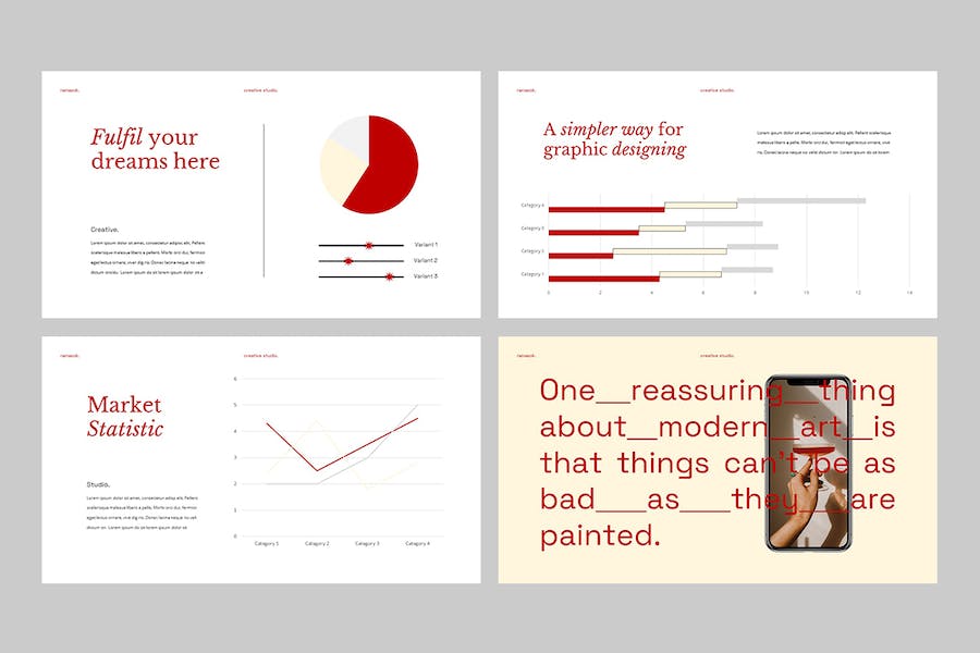 创意工作室品牌设计作品集PPT模板 - 顶尖PPT