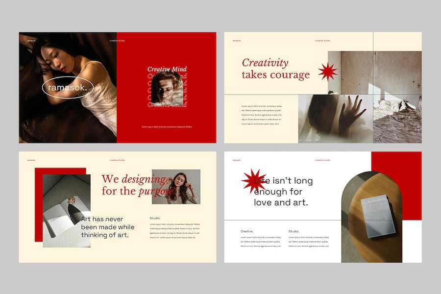 创意工作室品牌设计作品集PPT模板 - 顶尖PPT