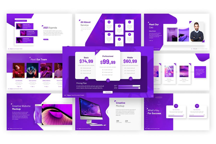 紫色企业介绍商业计划企业合作多用途创意PPT模板 - 顶尖PPT