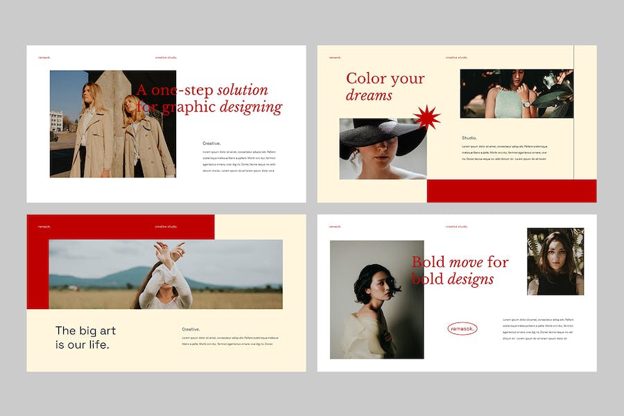 创意工作室品牌设计作品集PPT模板 - 顶尖PPT