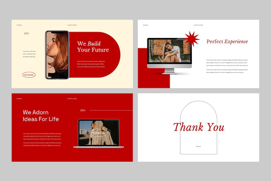 创意工作室品牌设计作品集PPT模板 - 顶尖PPT