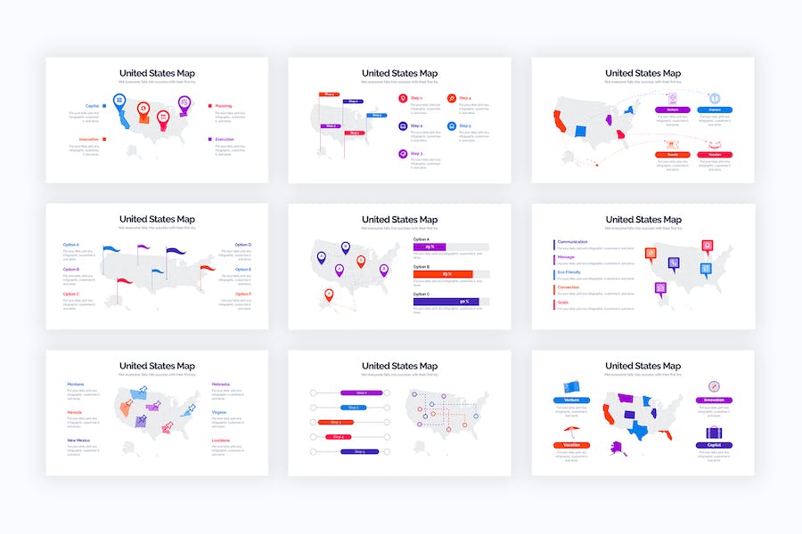 美国地图区域数据可视化信息图PPT模板 Retry - 顶尖PPT