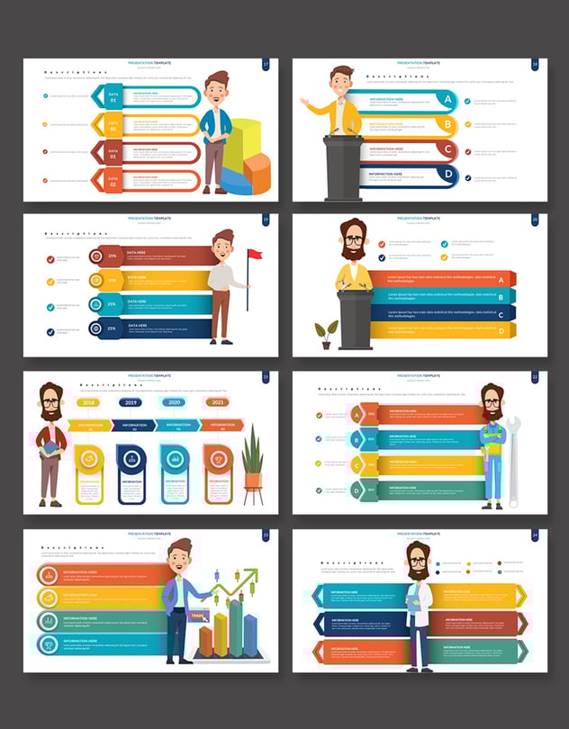 彩色卡通人物插画商务图形世界中国地图PPT模板 - 顶尖PPT