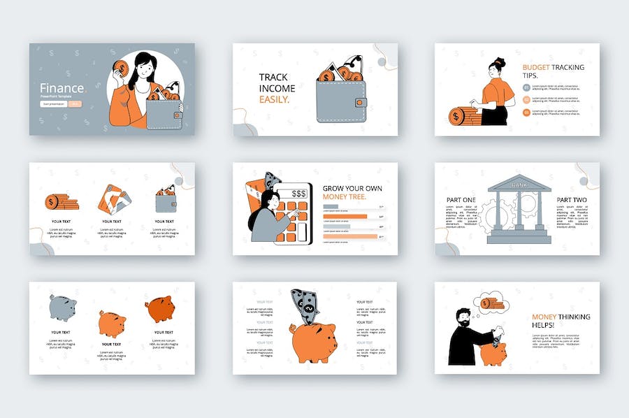 卡通人物插画金融理财主题PPT图解 - 顶尖PPT