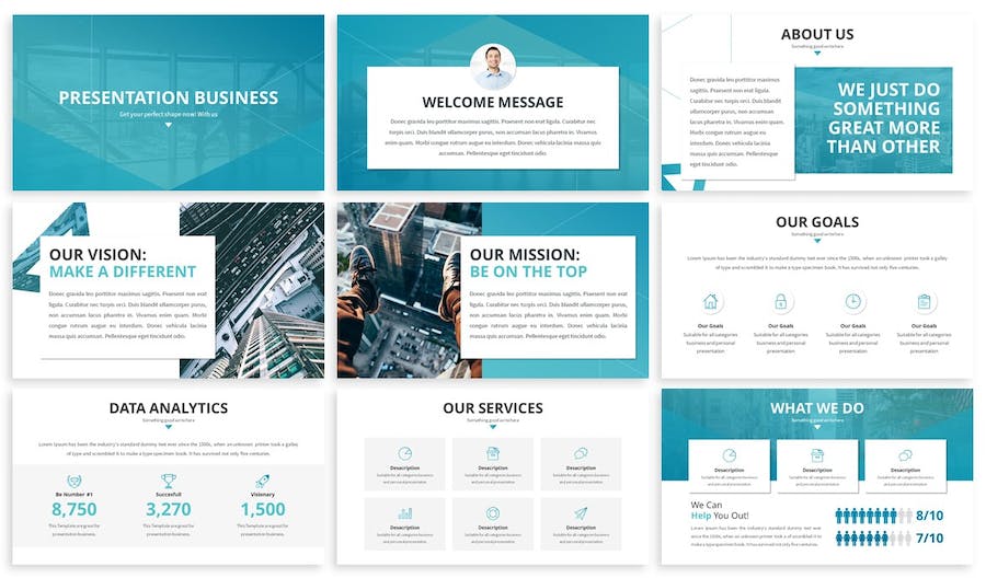 蓝色三角形商务企业PPT模板 - 顶尖PPT