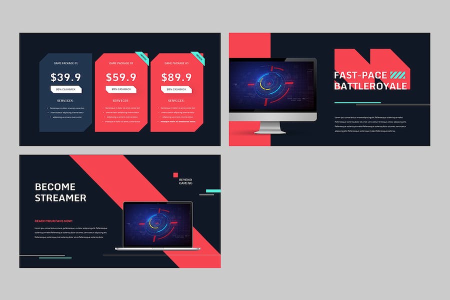 红黑色电竞游戏科技谷歌PPT模板 - 顶尖PPT