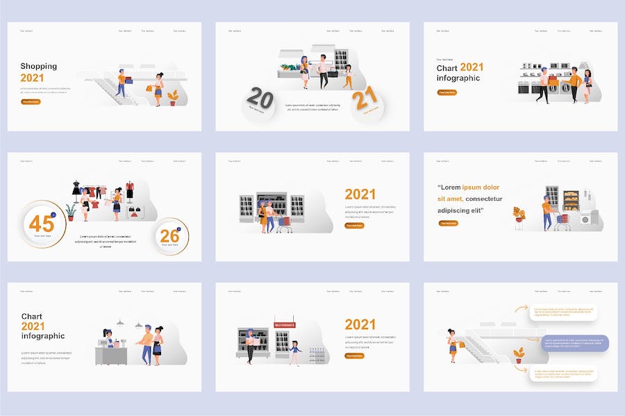 欧美购物电商零售插画高级PPT模板 - 顶尖PPT