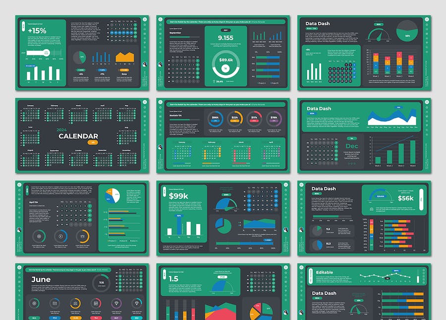 2024年日历数据分析仪表板国外PPT模板 - 顶尖PPT