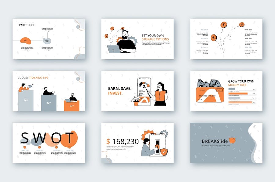 卡通人物插画金融理财主题PPT图解 - 顶尖PPT