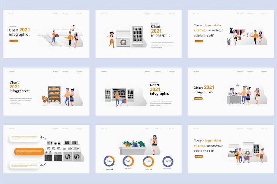 欧美购物电商零售插画高级PPT模板 - 顶尖PPT