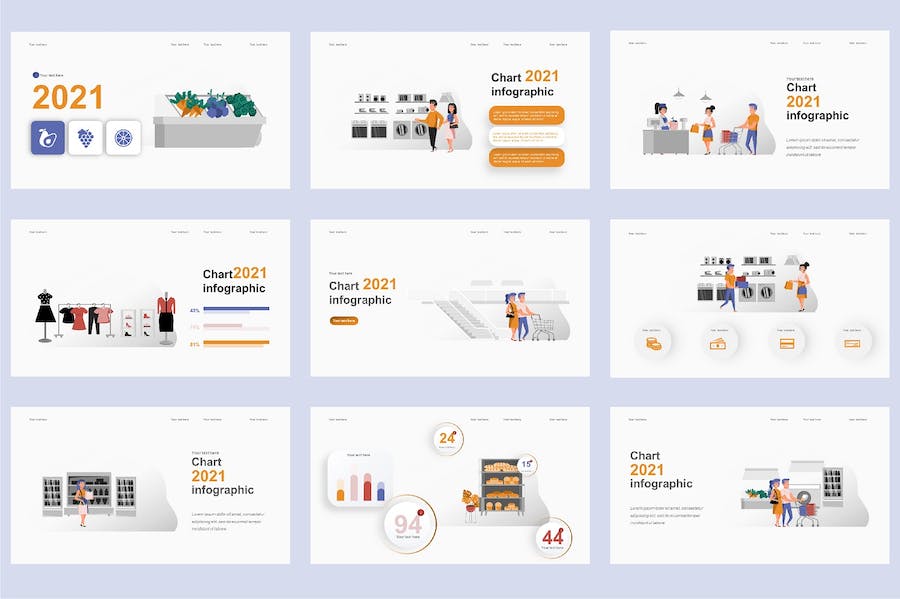 欧美购物电商零售插画高级PPT模板 - 顶尖PPT