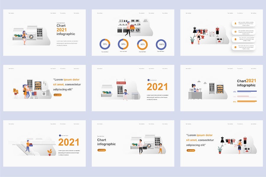 欧美购物电商零售插画高级PPT模板 - 顶尖PPT